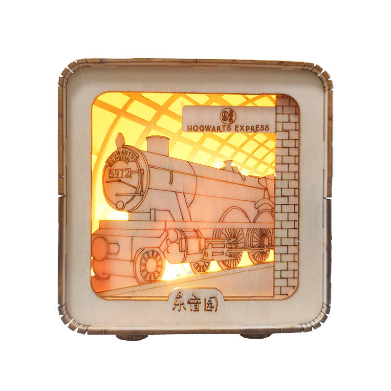 Factory wholesale 3D Wooden Puzzles Train Station Model Kit Night Lights Desk Decorations Birthday Christmas Gifts For Women