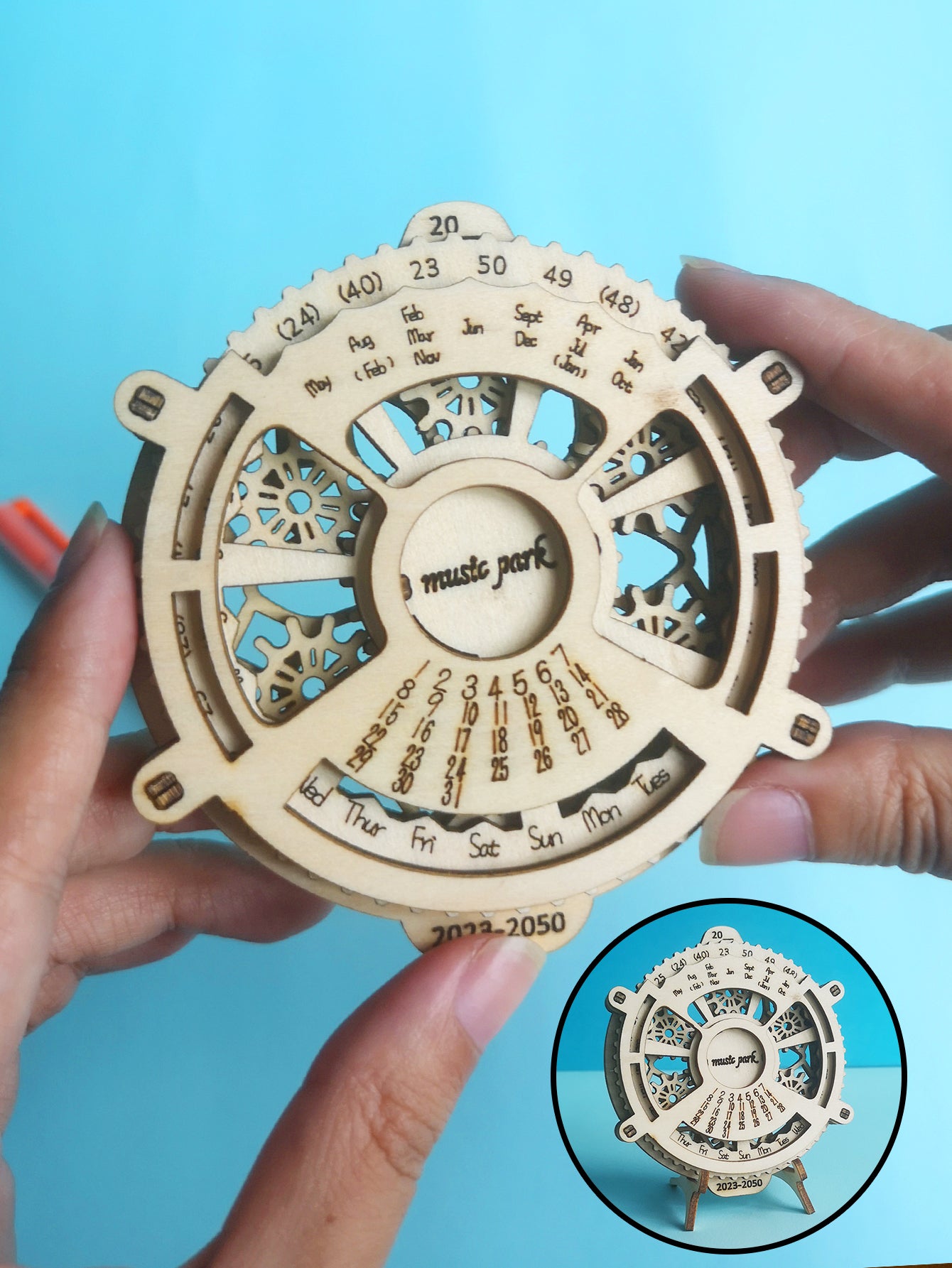 Factory wholesale Music Park 3D Wooden Puzzle Perpetual 3D Wooden Puzzle Calendar Mechanical Gears Toy Building Set Brain Teaser Games Engineering Toys model kits handmade