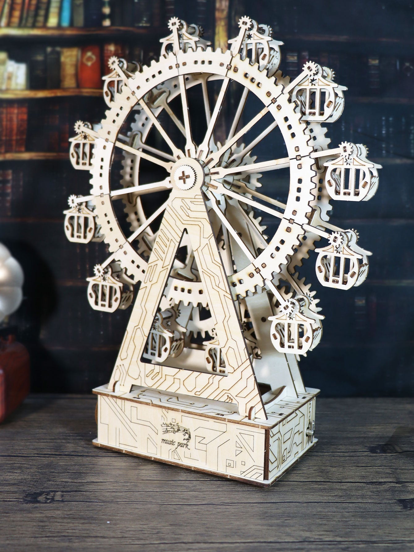gear wheel puzzle Factory wholesale 3d Wooden Puzzle Gear Ferris Wheel Music Box You Are My Sunshine Handmade Assembly