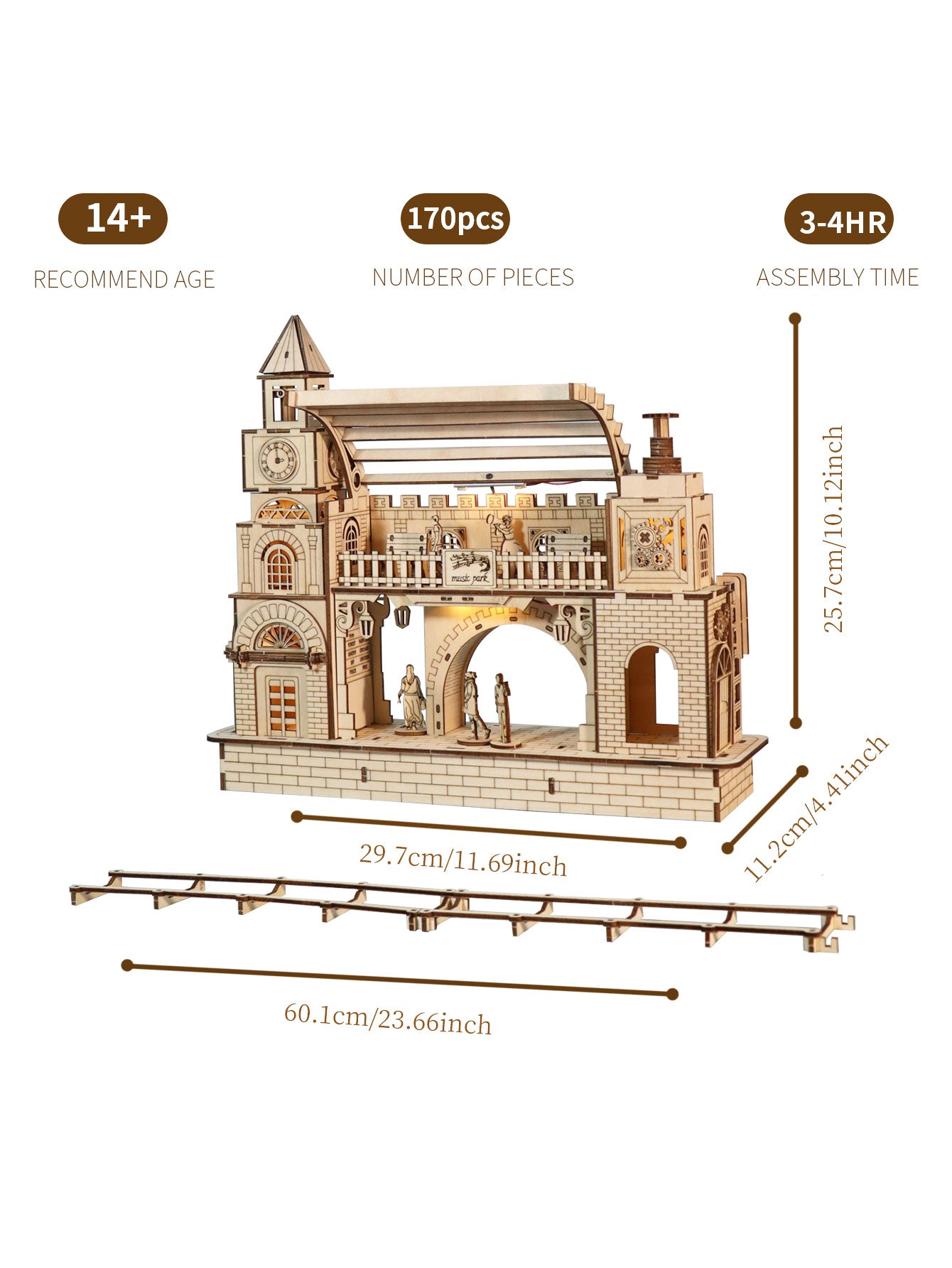 Factory wholesale Music Park 3D Wooden Puzzle Railway station Model Kits To Build Wooden Construction Handmade DIY Craft Unique Gift For Christmas