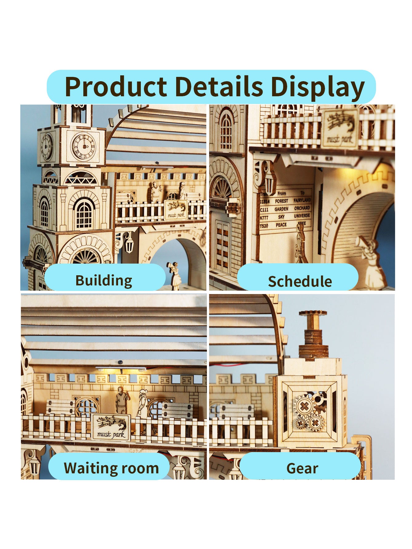Factory wholesale Music Park 3D Wooden Puzzle Railway station Model Kits To Build Wooden Construction Handmade DIY Craft Unique Gift For Christmas