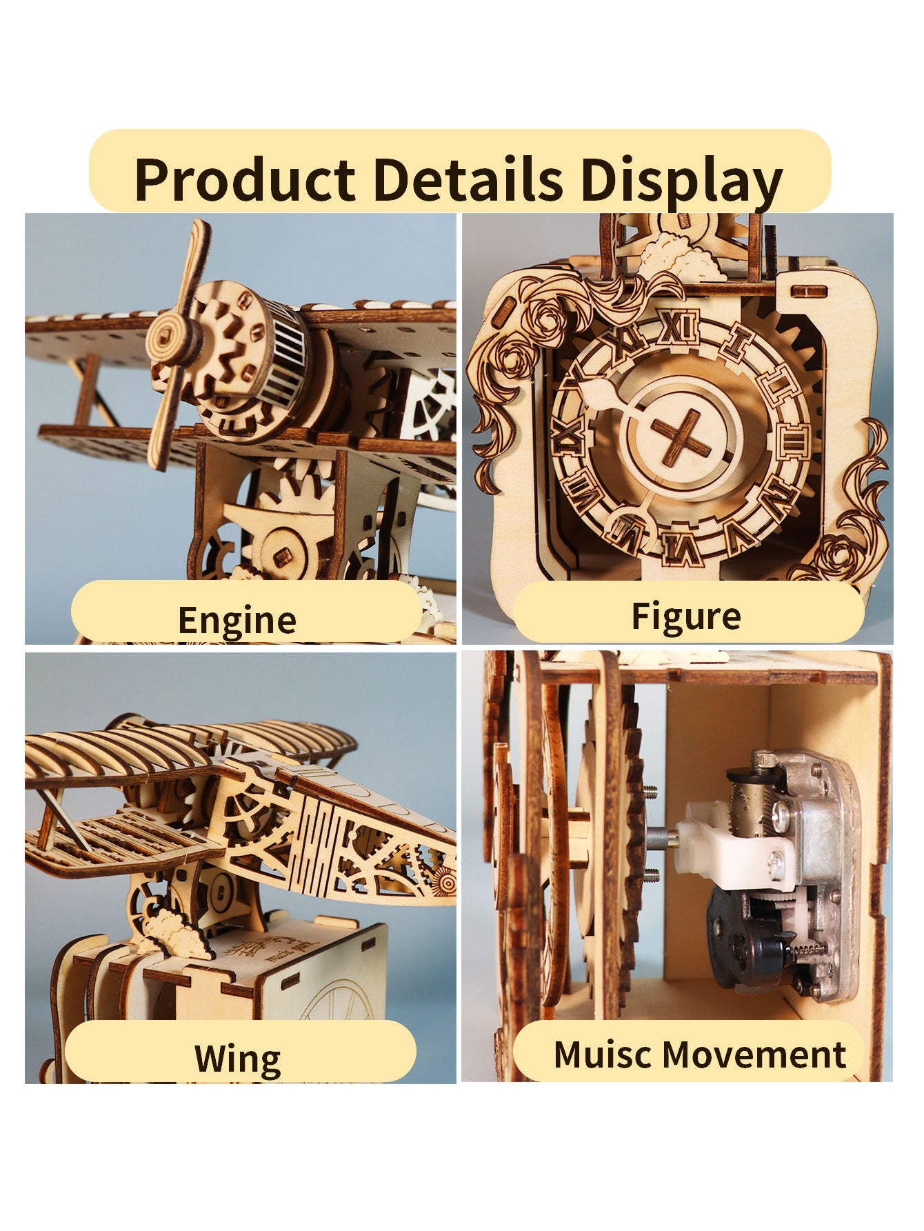 Factory wholesale 3d Wooden Puzzle Punk Airplane Music Box You Are My Sunshine Handmade Assembly Model Kit Holidays Brthdays Christmas Gifts
