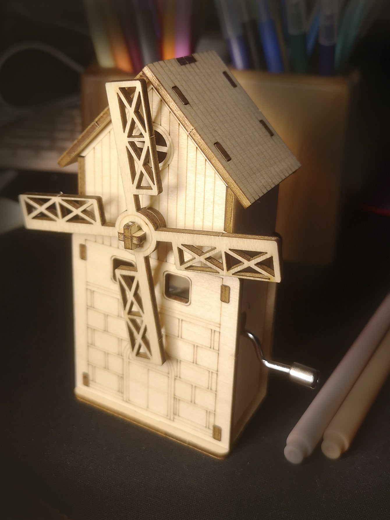 Factory wholesale Music Park 3d wooden puzzle Hand Windmill music box You are my sunshine Handmade Assembly Model kit Holidays birthdays Christmas gifts