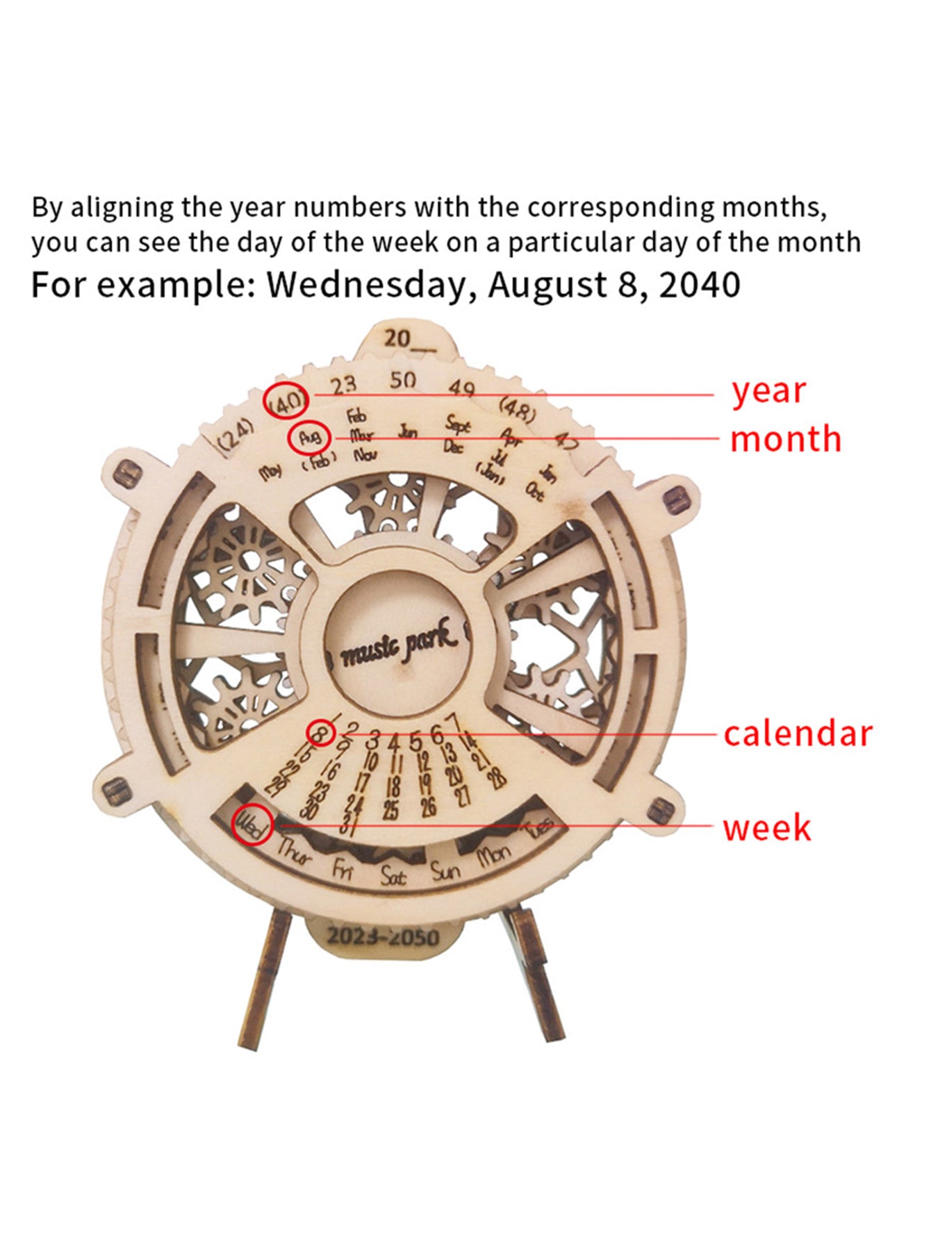 Factory wholesale Music Park 3D Wooden Puzzle Perpetual 3D Wooden Puzzle Calendar Mechanical Gears Toy Building Set Brain Teaser Games Engineering Toys model kits handmade