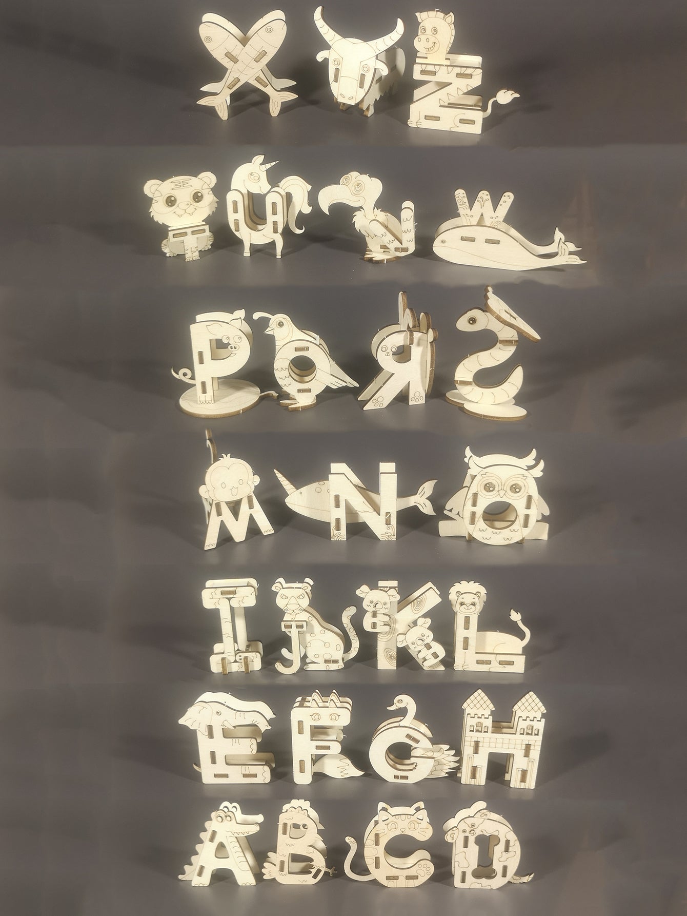 Factory wholesale 3D Wooden Puzzle 26 Animal Letters A-Z Model Kits DIY Handmade Small Production Set Craft Unique Christmas Gift