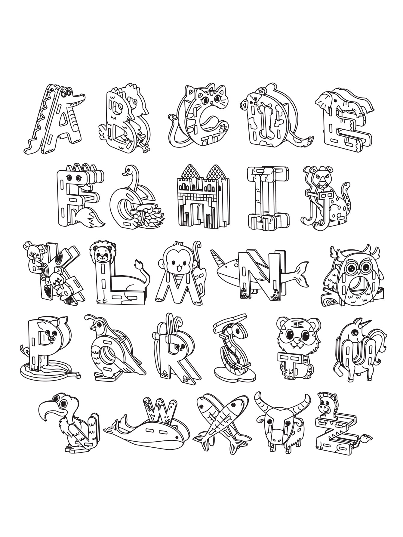 Factory wholesale 3D Wooden Puzzle 26 Animal Letters A-Z Model Kits DIY Handmade Small Production Set Craft Unique Christmas Gift