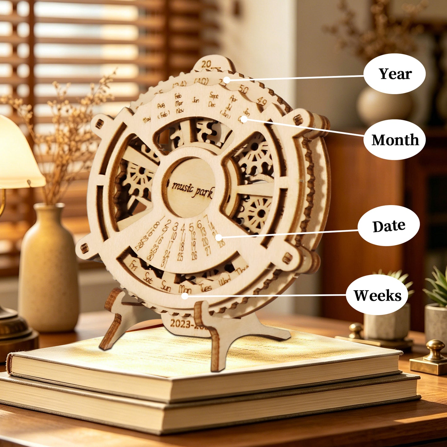 Factory wholesale 2-in-1 3d Wooden Puzzle Hand Butterfly Music Box & Perpetual Calendar Handmade Assembly Model Kit Holidays Brthdays Christmas Gifts