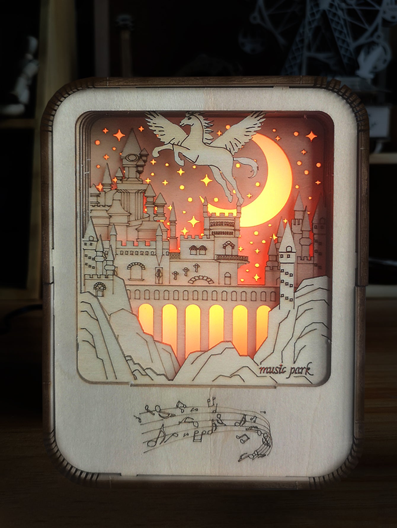 Factory wholesale Music Park 3D Wooden Puzzles Castle Music Box Night Light DIY Crafts Model Kits for Girls and Women Birthday Christmas Gifts