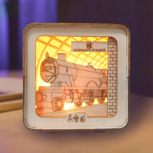 Factory wholesale 3D Wooden Puzzles Train Station Model Kit Night Lights Desk Decorations Birthday Christmas Gifts For Women