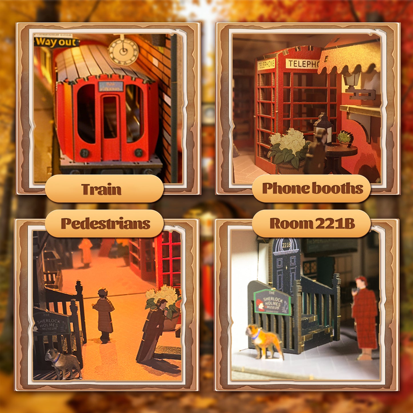 Factory wholesale 3d wooden puzzle for adults Baker Street book nook with lights model kit dollhouse DIY miniature house Birthday and Christmas gifts