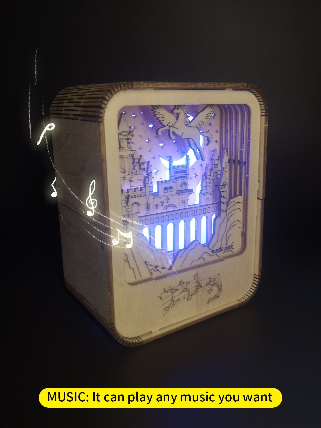Factory wholesale Music Park 3D Wooden Puzzles Castle Music Box Night Light DIY Crafts Model Kits for Girls and Women Birthday Christmas Gifts