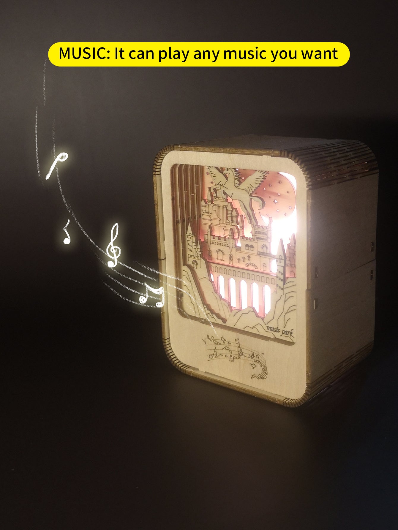 Factory wholesale Music Park 3D Wooden Puzzles Castle Music Box Night Light DIY Crafts Model Kits for Girls and Women Birthday Christmas Gifts