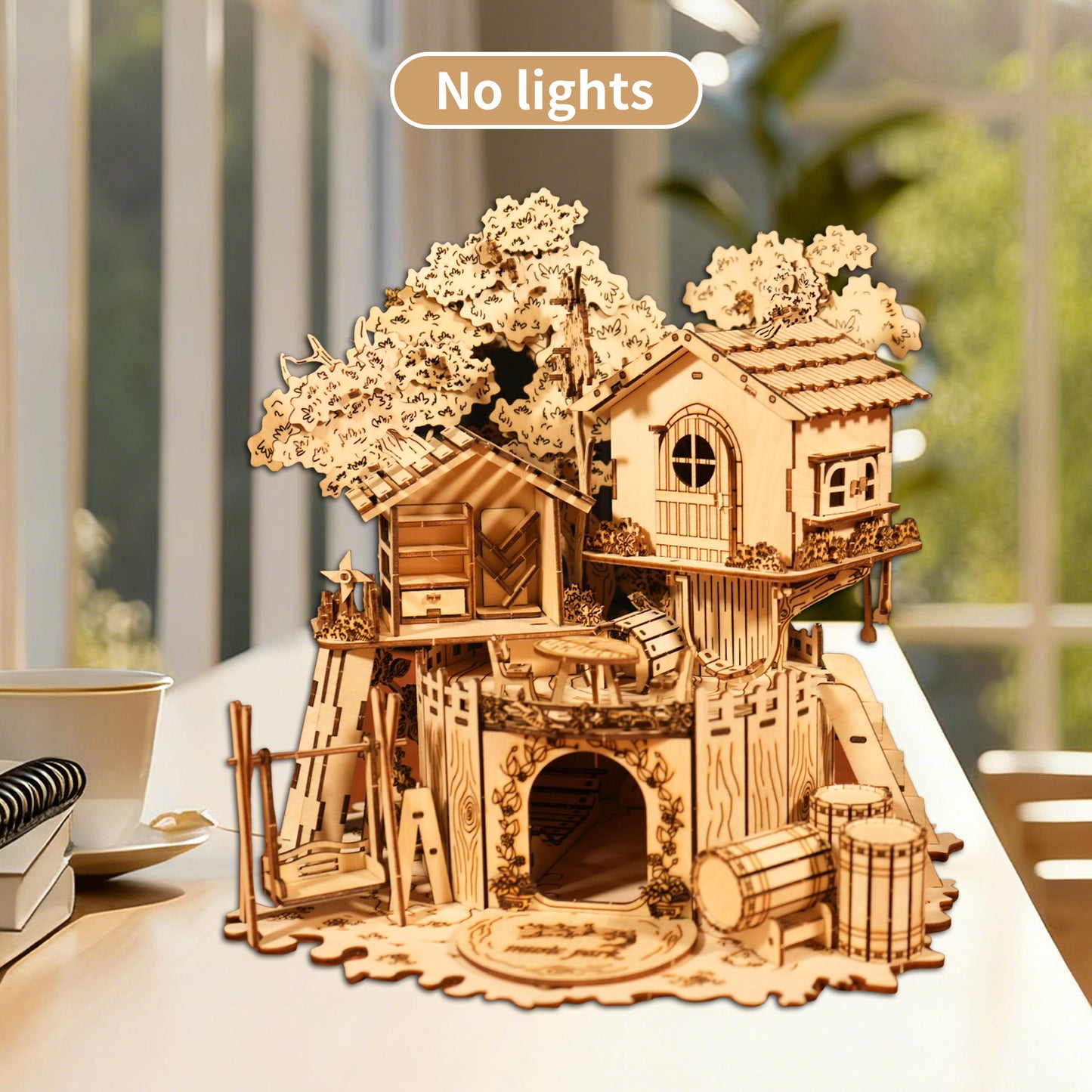 Music Park 3D Wooden Puzzle Treehouse for Adult to Build DIY Miniature Model Kit without LED Home Decor,Christmas and Birthday Gift