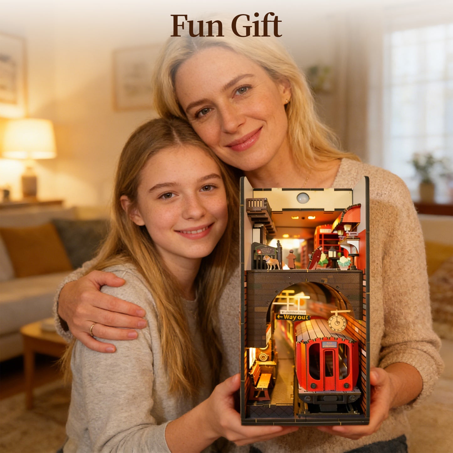 Factory wholesale 3d wooden puzzle for adults Baker Street book nook with lights model kit dollhouse DIY miniature house Birthday and Christmas gifts