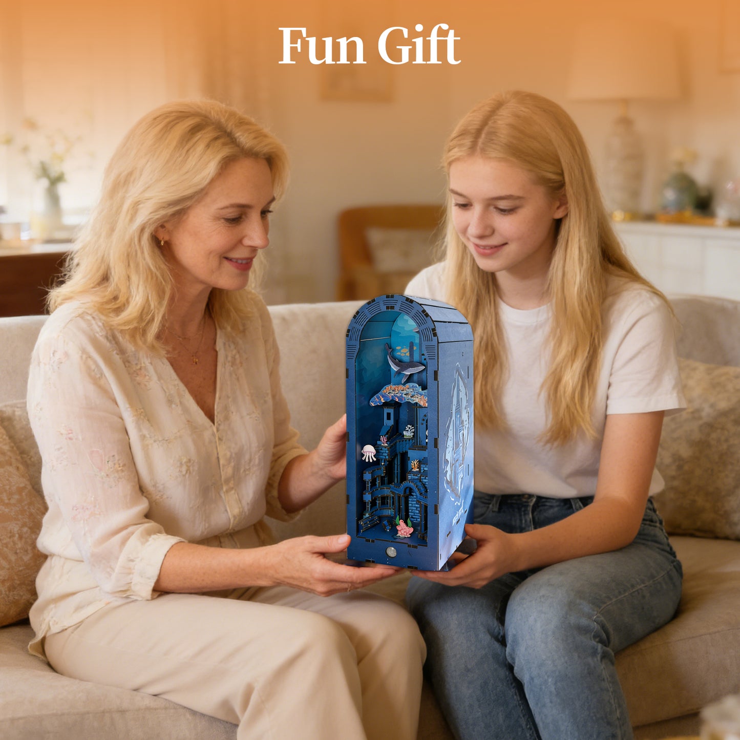 Factory wholesale 3d wooden puzzle for adults Atlantis book nook with lights model kit dollhouse DIY miniature house Birthday and Christmas gifts