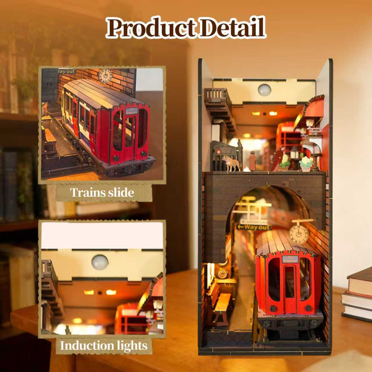 Factory wholesale 3d wooden puzzle for adults Baker Street book nook with lights model kit dollhouse DIY miniature house Birthday and Christmas gifts