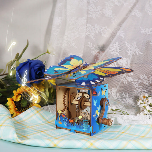 Factory wholesale 3d Wooden Puzzle Colour Butterfly Music Box You Are My Sunshine Handmade Assembly Model Kit Holidays Brthdays Christmas Gifts