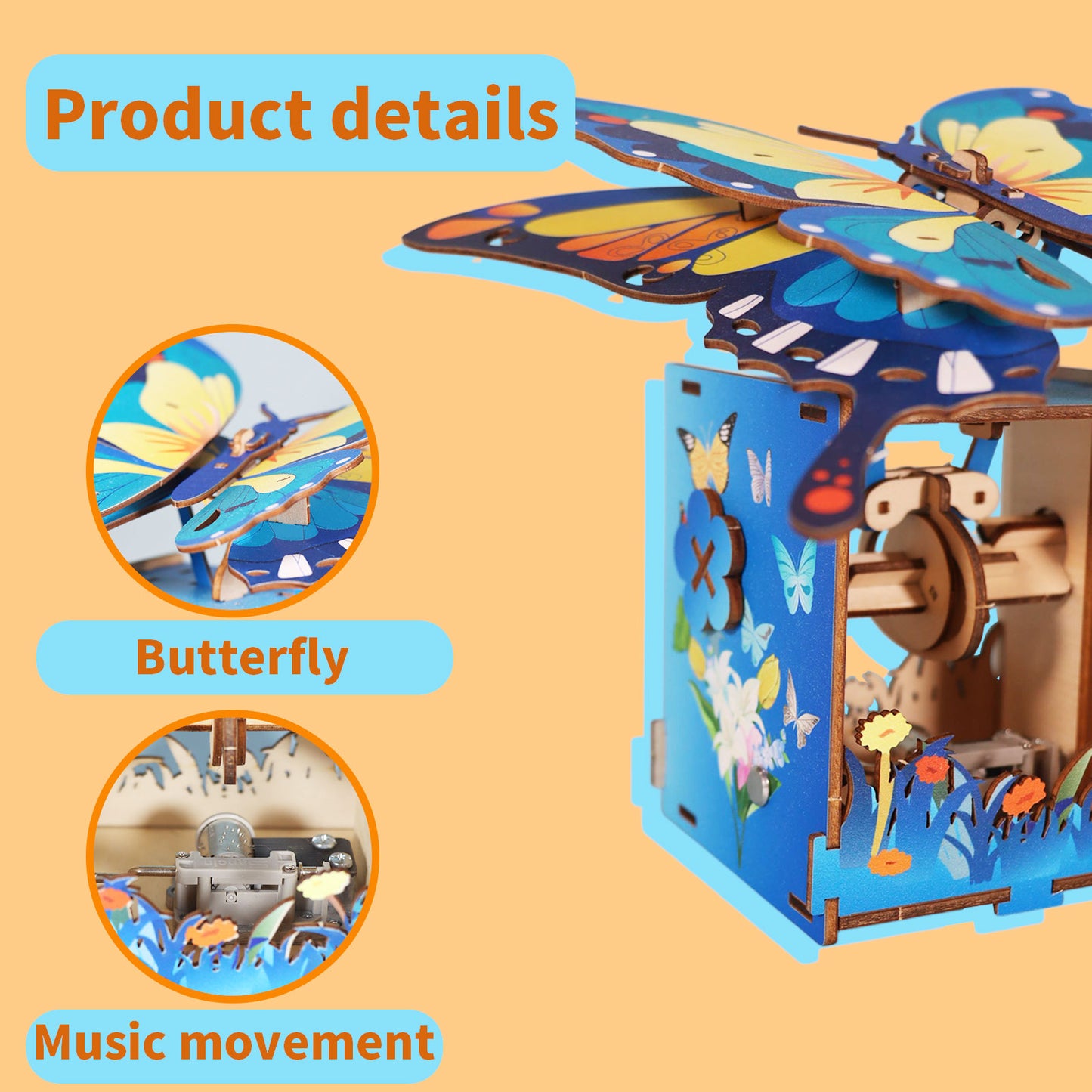 Factory wholesale 3d Wooden Puzzle Colour Butterfly Music Box You Are My Sunshine Handmade Assembly Model Kit Holidays Brthdays Christmas Gifts