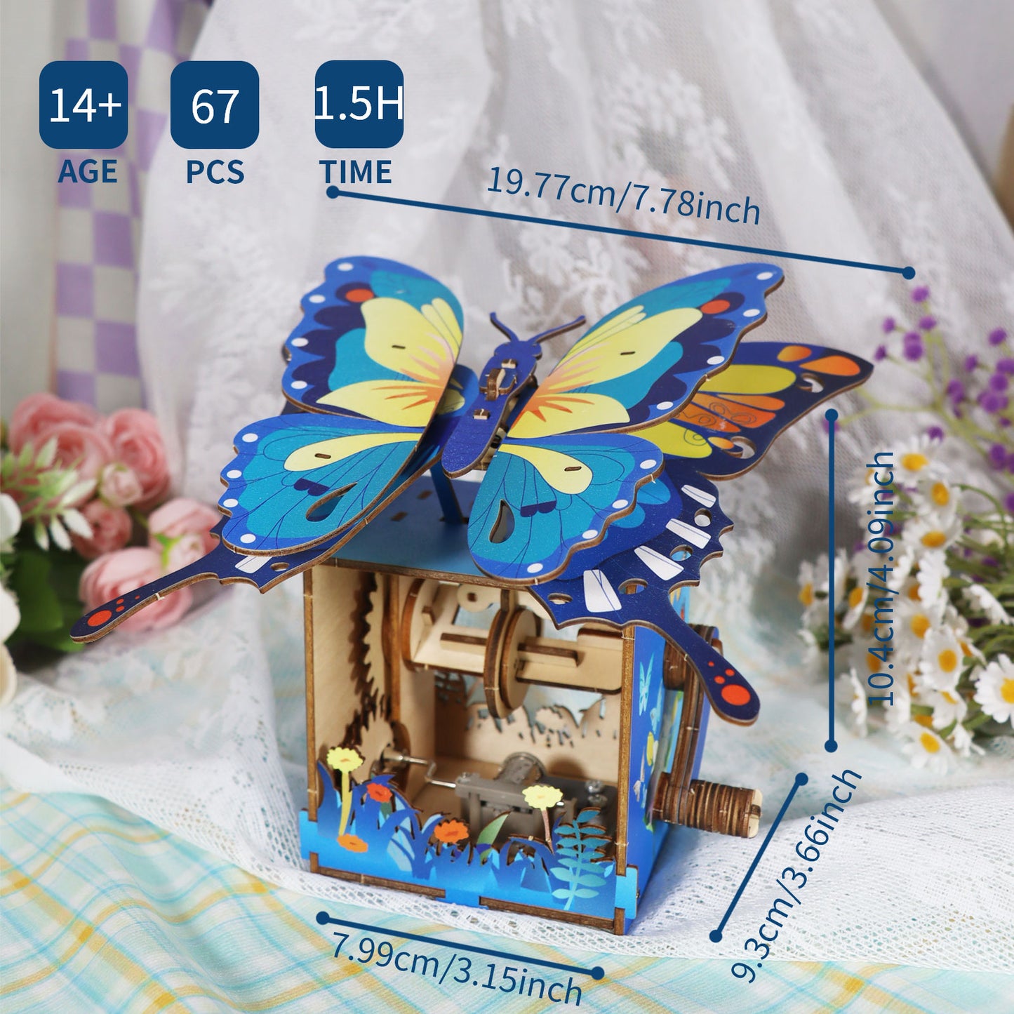 Factory wholesale 3d Wooden Puzzle Colour Butterfly Music Box You Are My Sunshine Handmade Assembly Model Kit Holidays Brthdays Christmas Gifts