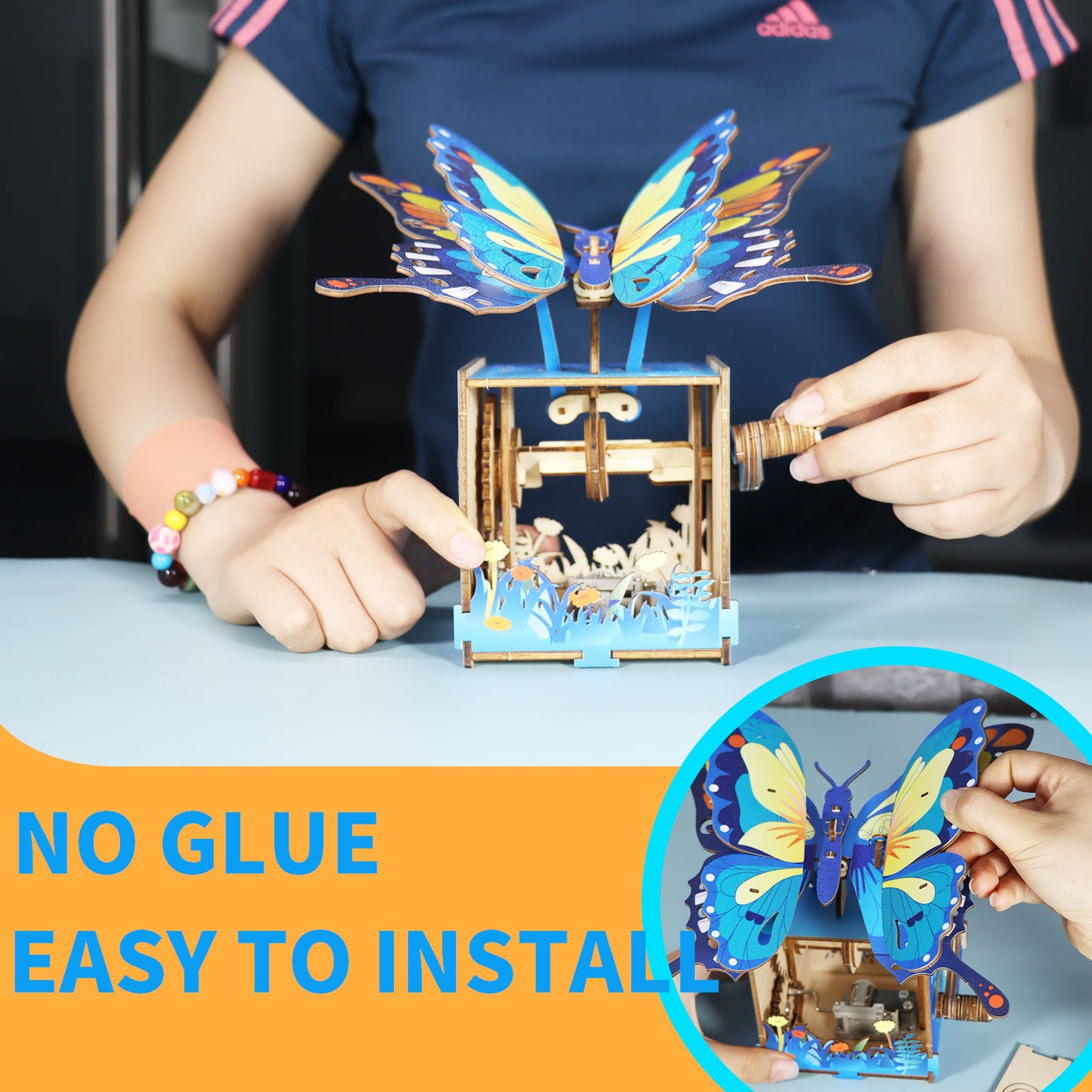 Factory wholesale 3d Wooden Puzzle Colour Butterfly Music Box You Are My Sunshine Handmade Assembly Model Kit Holidays Brthdays Christmas Gifts