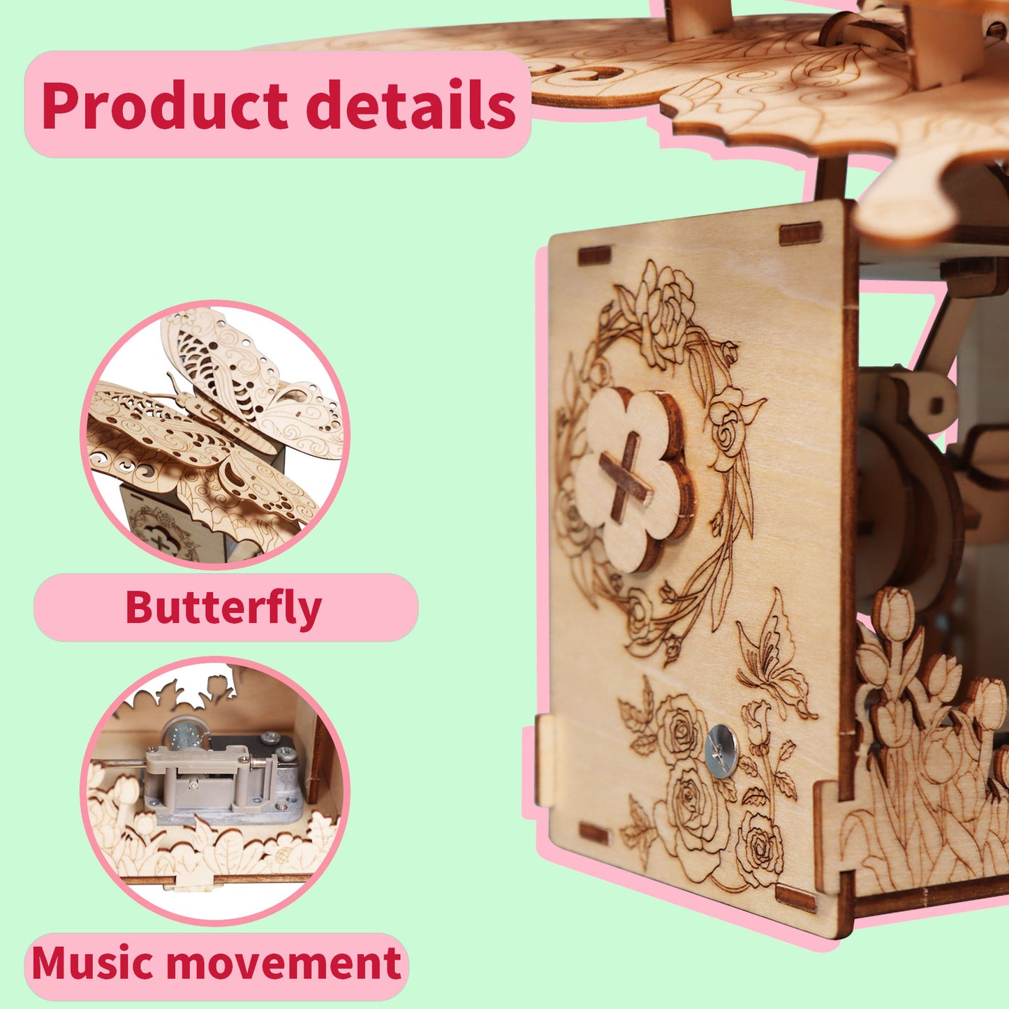 3d Wooden Puzzle Hand Butterfly Music Box You Are My Sunshine Handmade Assembly Model Kit Holidays Brthdays Christmas Gifts