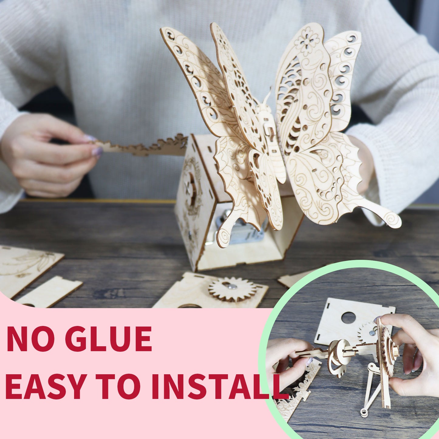 3d Wooden Puzzle Hand Butterfly Music Box You Are My Sunshine Handmade Assembly Model Kit Holidays Brthdays Christmas Gifts