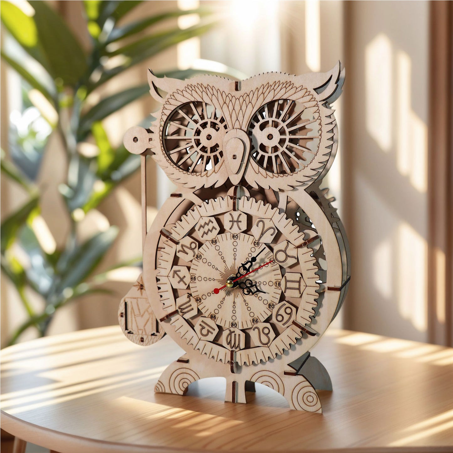 Music Park 3D Wooden Puzzles for Adults Owl Clock Mechanical Model Kits to Build Handmade Craft Unique