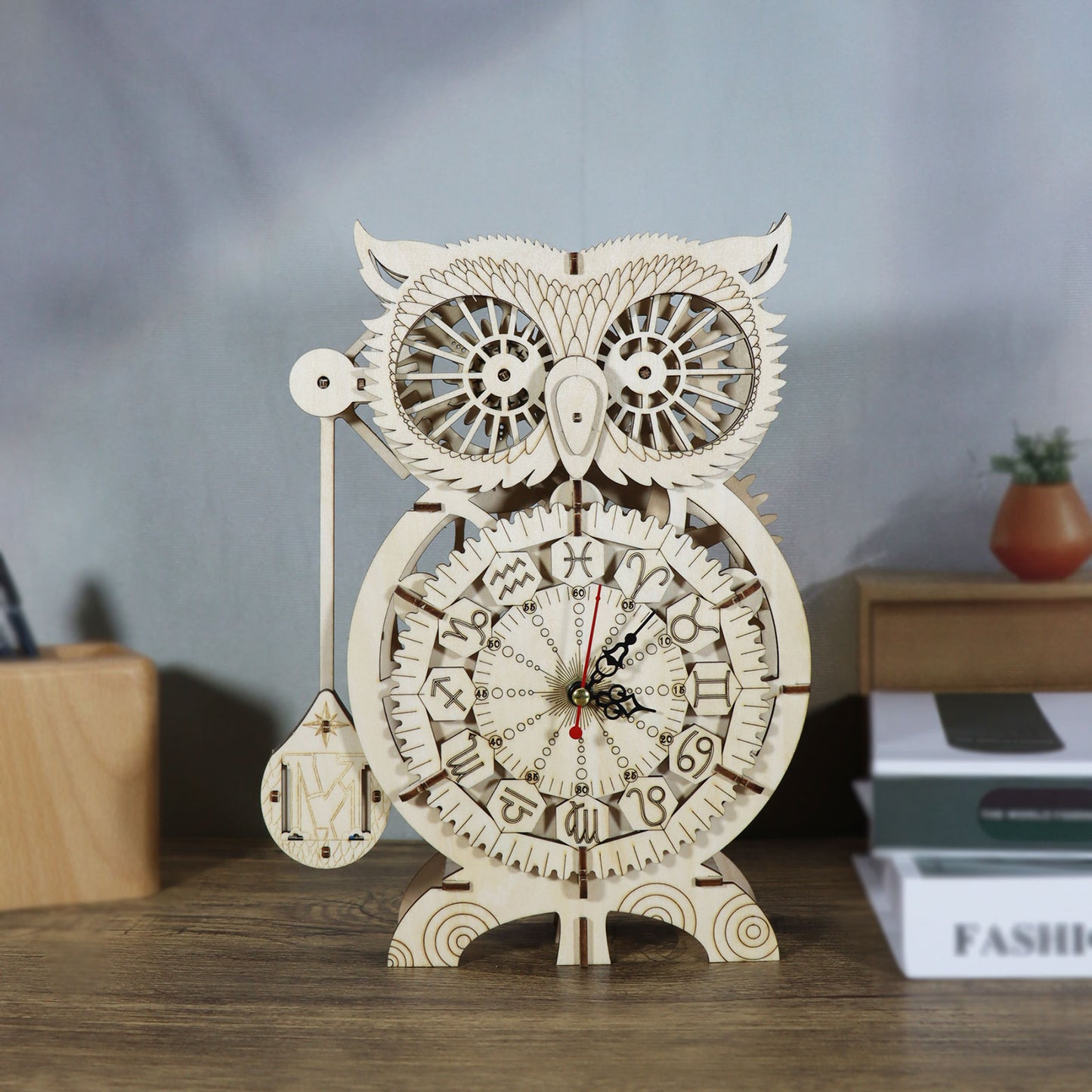 Music Park 3D Wooden Puzzles for Adults Owl Clock Mechanical Model Kits to Build Handmade Craft Unique