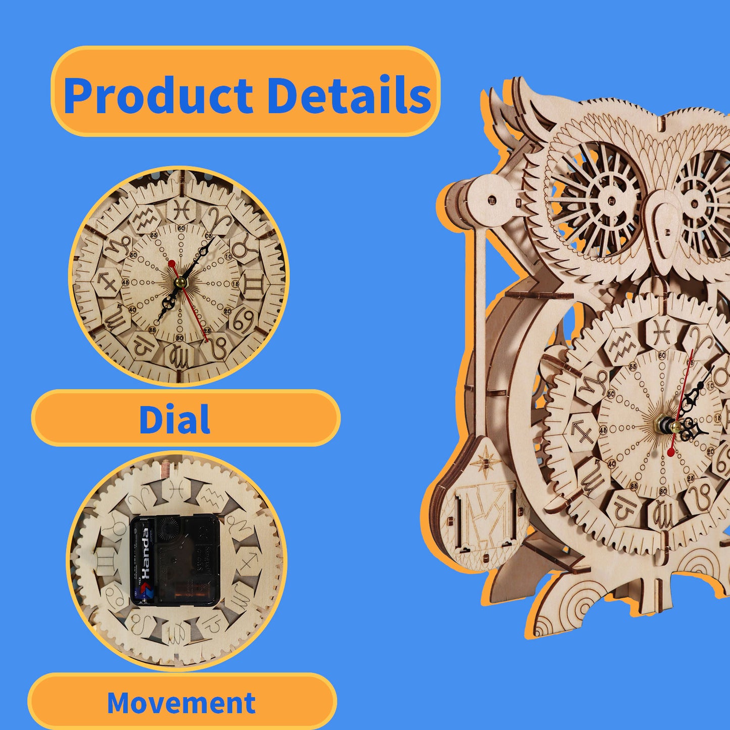 Music Park 3D Wooden Puzzles for Adults Owl Clock Mechanical Model Kits to Build Handmade Craft Unique