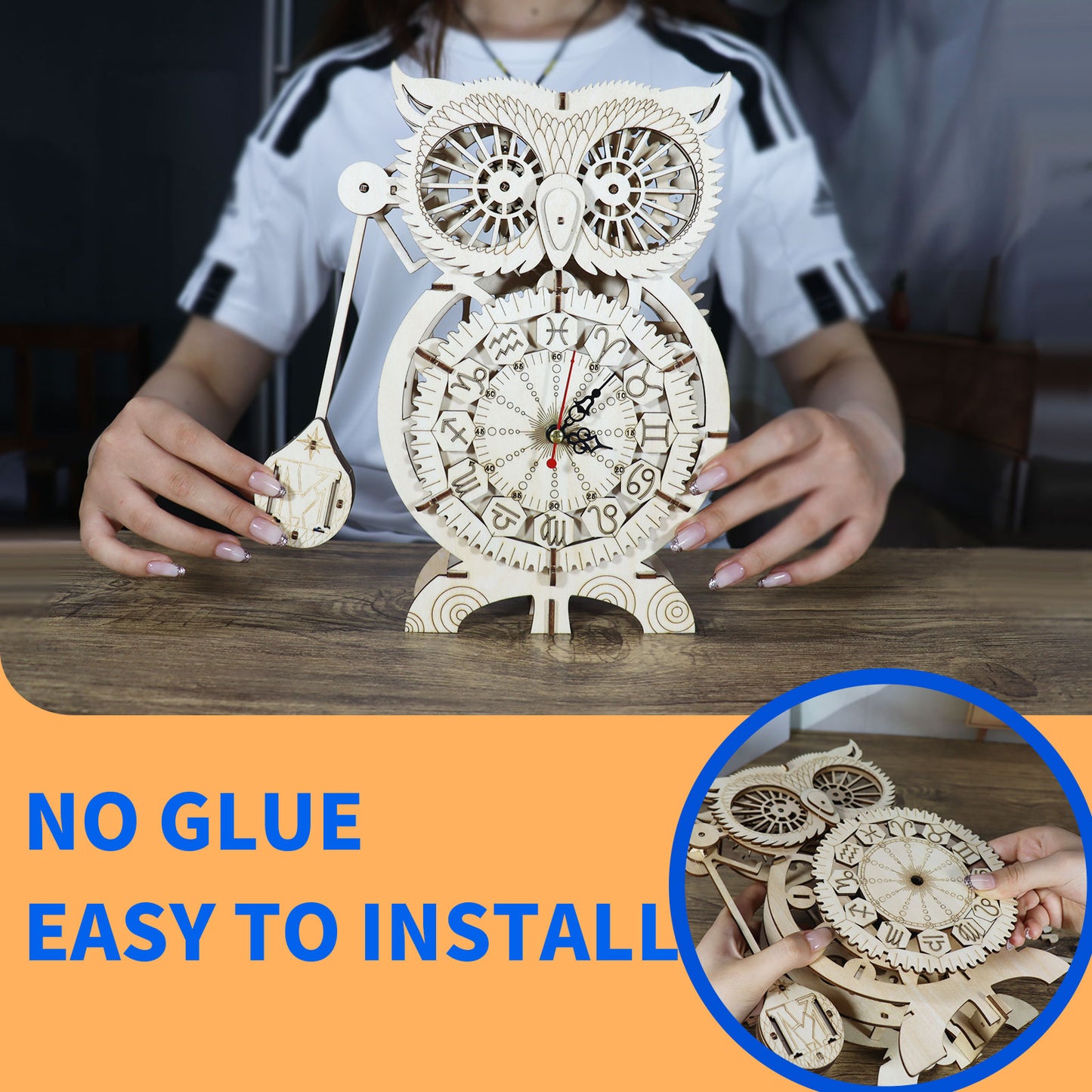 Music Park 3D Wooden Puzzles for Adults Owl Clock Mechanical Model Kits to Build Handmade Craft Unique