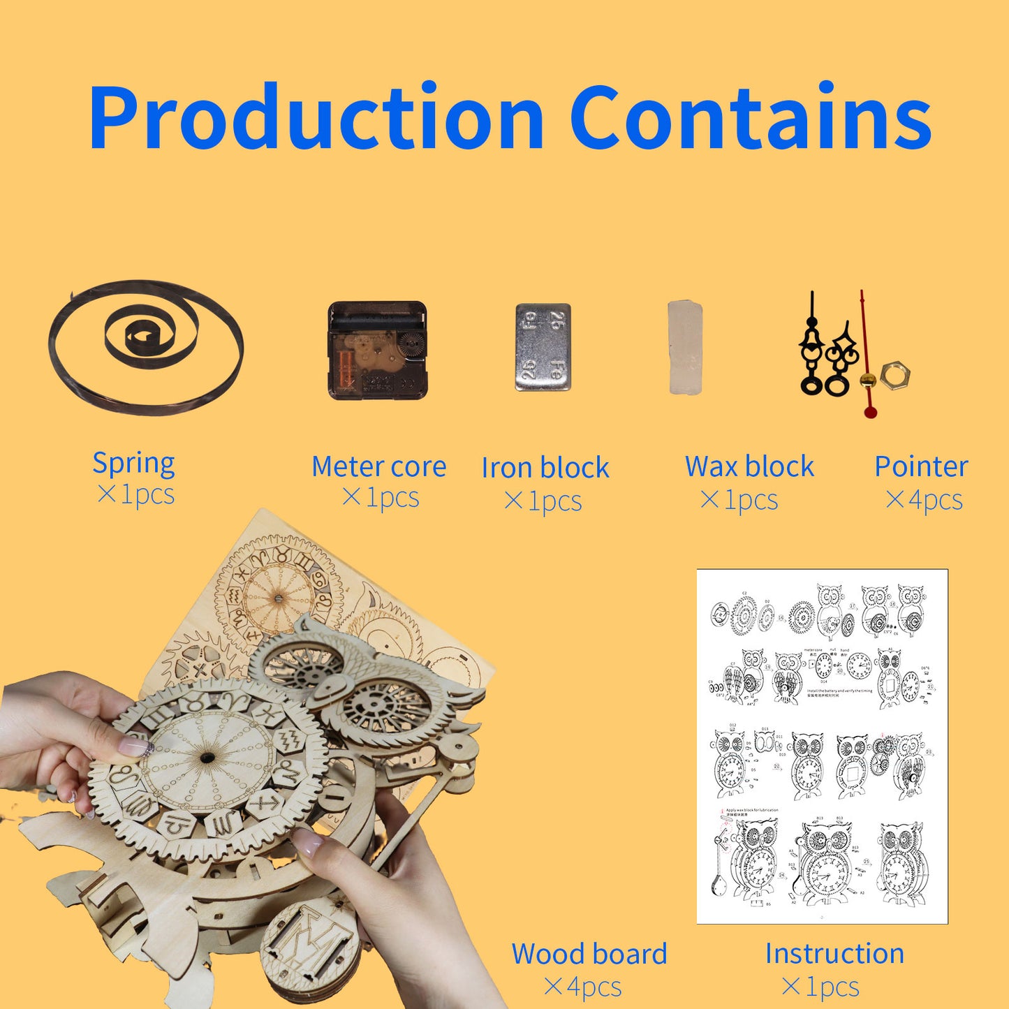 Music Park 3D Wooden Puzzles for Adults Owl Clock Mechanical Model Kits to Build Handmade Craft Unique