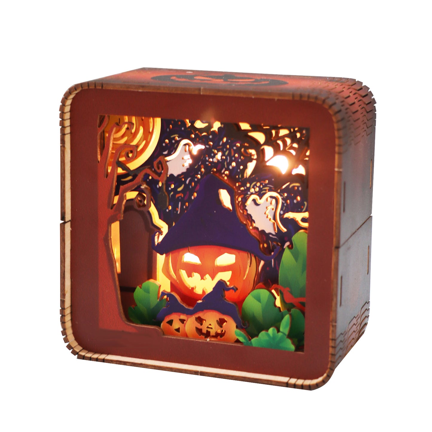 Factory wholesale 3D Wooden Puzzles For Adults Halloween Night Lights Model Kit Desk Decorations Birthday Gifts For Women