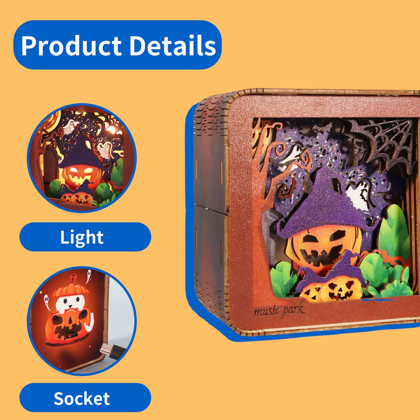 Factory wholesale 3D Wooden Puzzles For Adults Halloween Night Lights Model Kit Desk Decorations Birthday Gifts For Women
