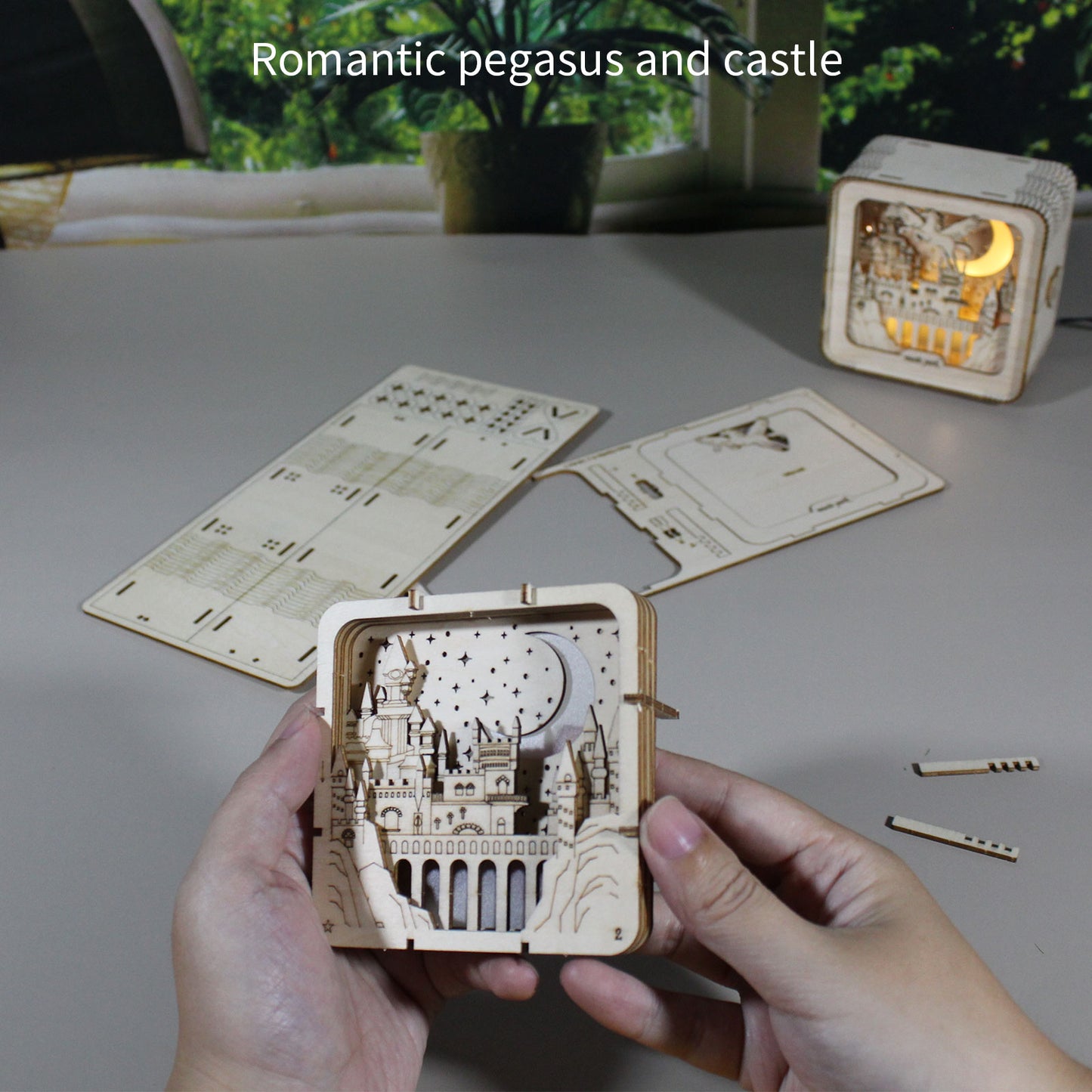 Factory wholesale 3D Wooden Puzzles Pegasus Castle Model Kits Night Lights Desk Decorations Birthday Christmas Gifts For Women
