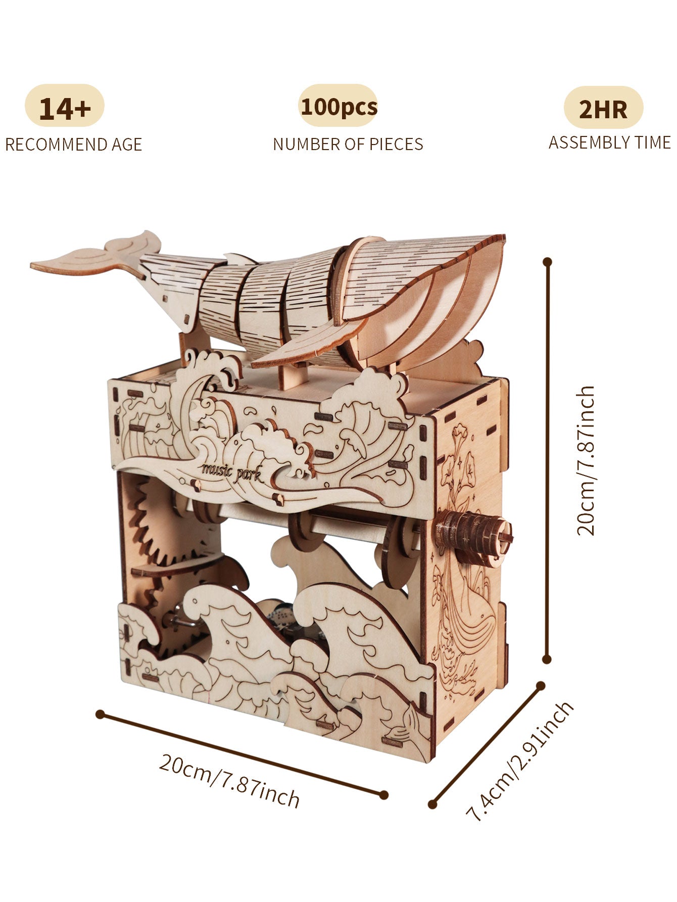 Factory wholesale 3d wooden puzzle Hand Whale music box Handmade Assembly Model kit Holidays birthdays