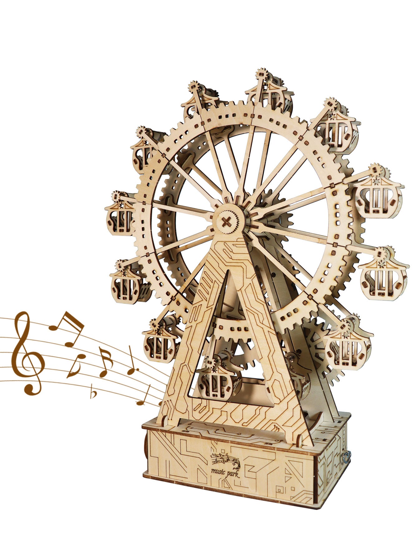 Factory wholesale 3d Wooden Puzzle Gear Ferris Wheel Music Box You Are My Sunshine Handmade Assembly