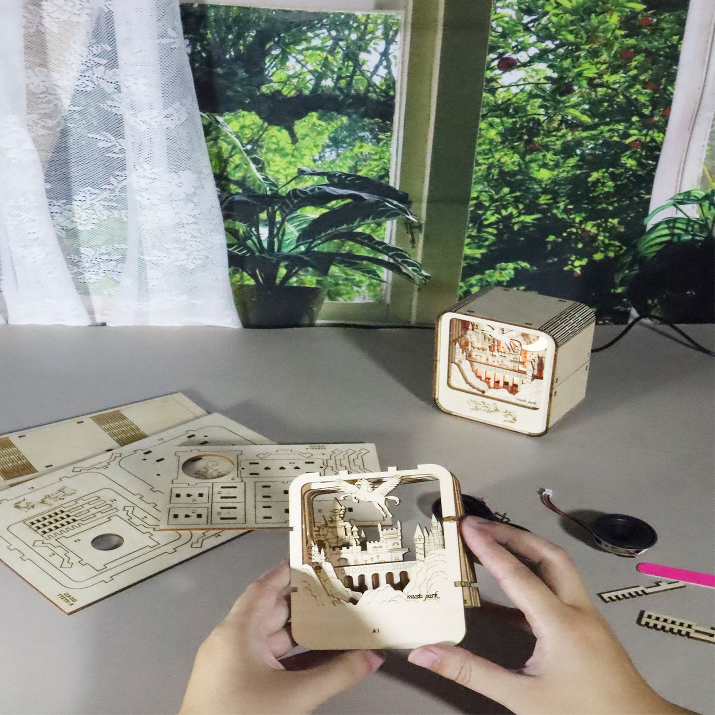 Factory wholesale 3D Wooden Puzzles Pegasus Castle Model Kits Night Lights Desk Decorations Birthday Christmas Gifts For Women