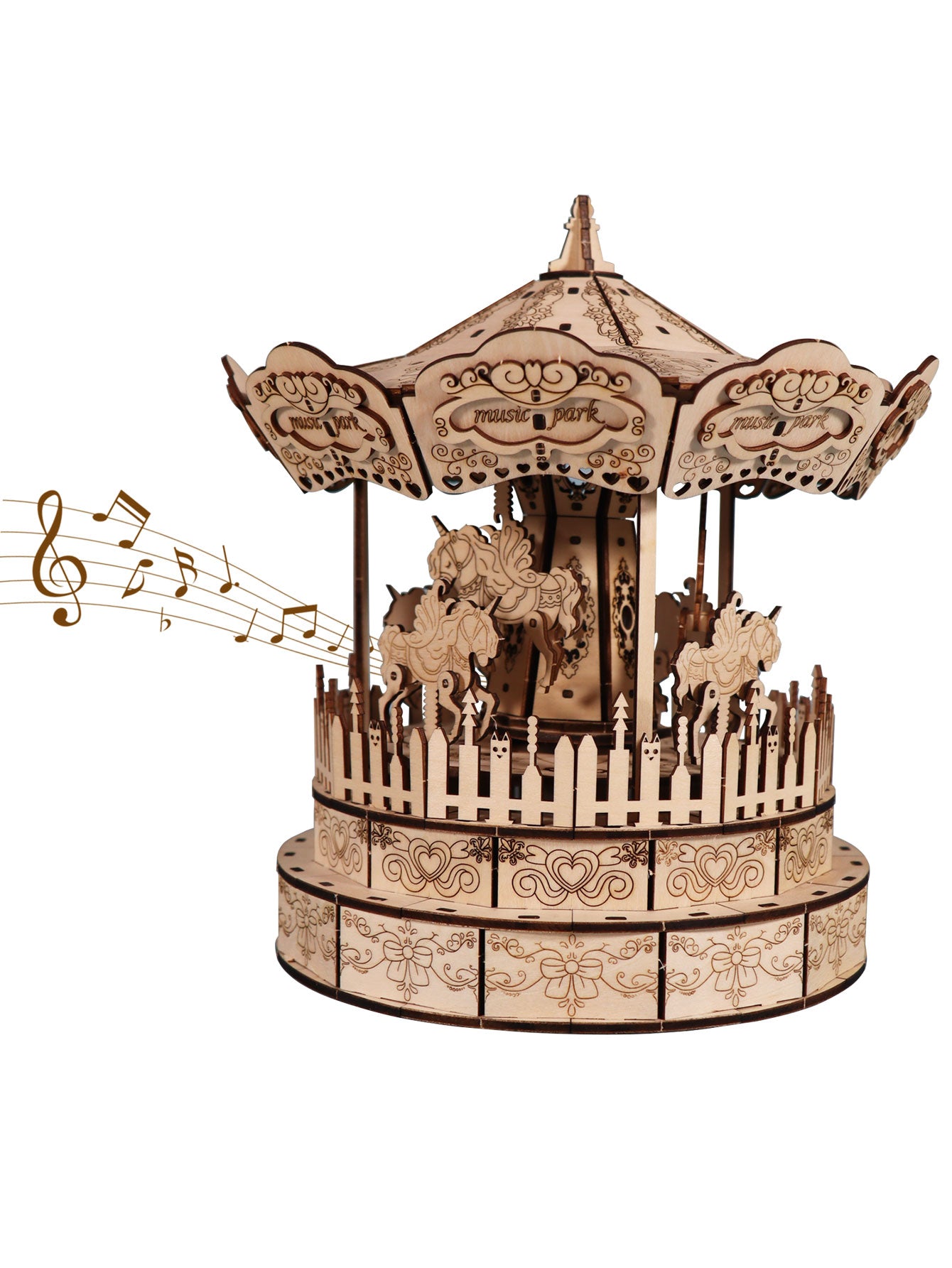 Factory wholesale 3d Wooden Puzzle Carousel Music Box Handmade Assembly Model Kit Holidays Birthdays