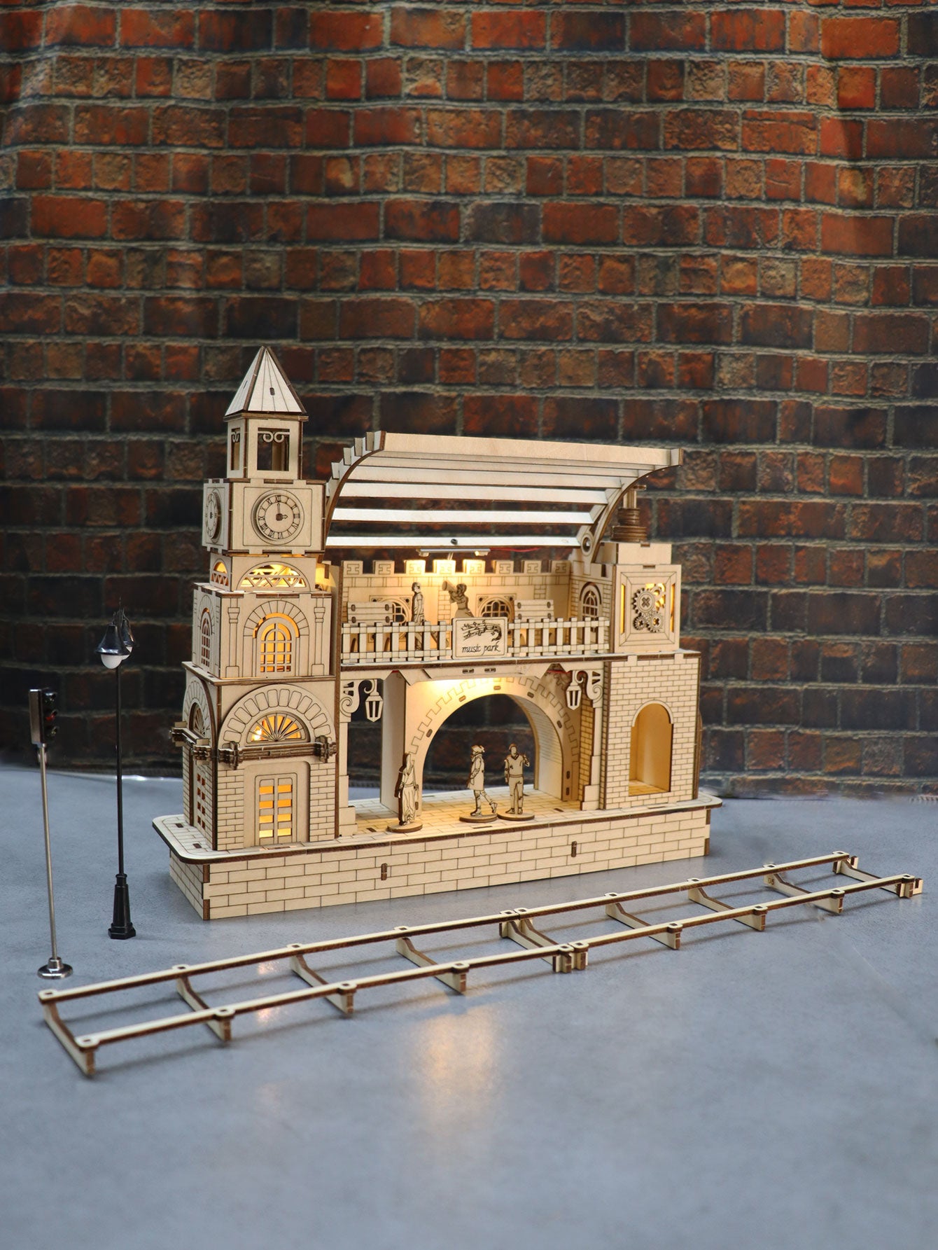Factory wholesale Music Park 3D Wooden Puzzle Railway station Model Kits To Build Wooden Construction Handmade DIY Craft Unique Gift For Christmas