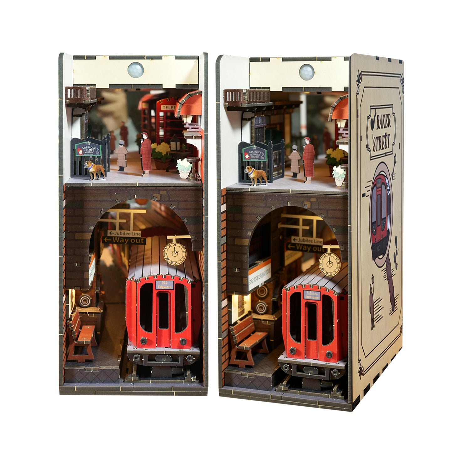 Factory wholesale 3d wooden puzzle for adults Baker Street book nook with lights model kit dollhouse DIY miniature house Birthday and Christmas gifts
