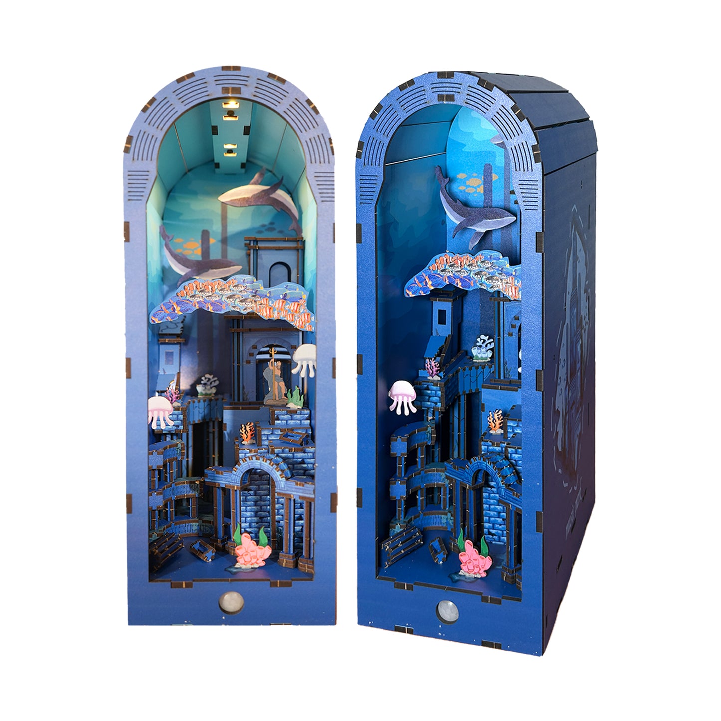 Factory wholesale 3d wooden puzzle for adults Atlantis book nook with lights model kit dollhouse DIY miniature house Birthday and Christmas gifts