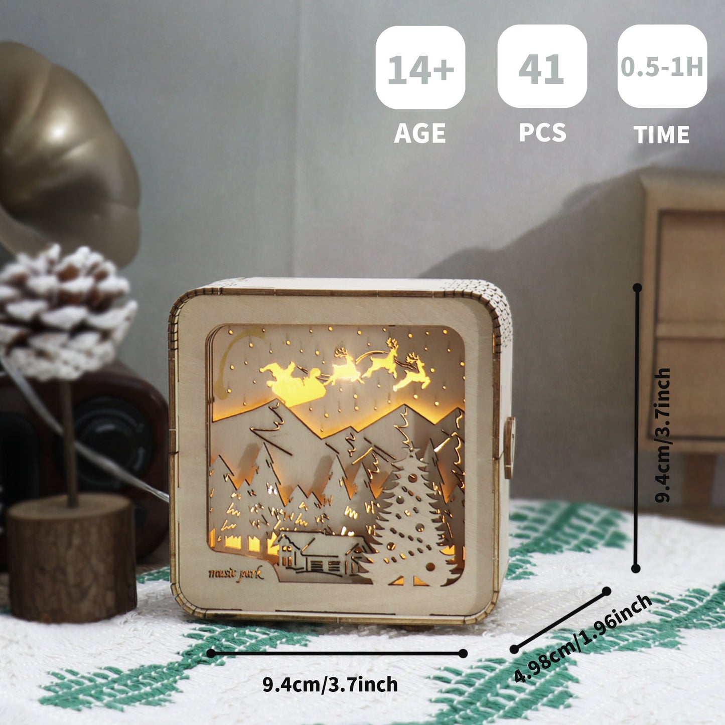 Factory wholesale 3D Wooden Puzzles Merry Christmas Model Kit Night Lights Desk Decorations Birthday Christmas Gifts For Women