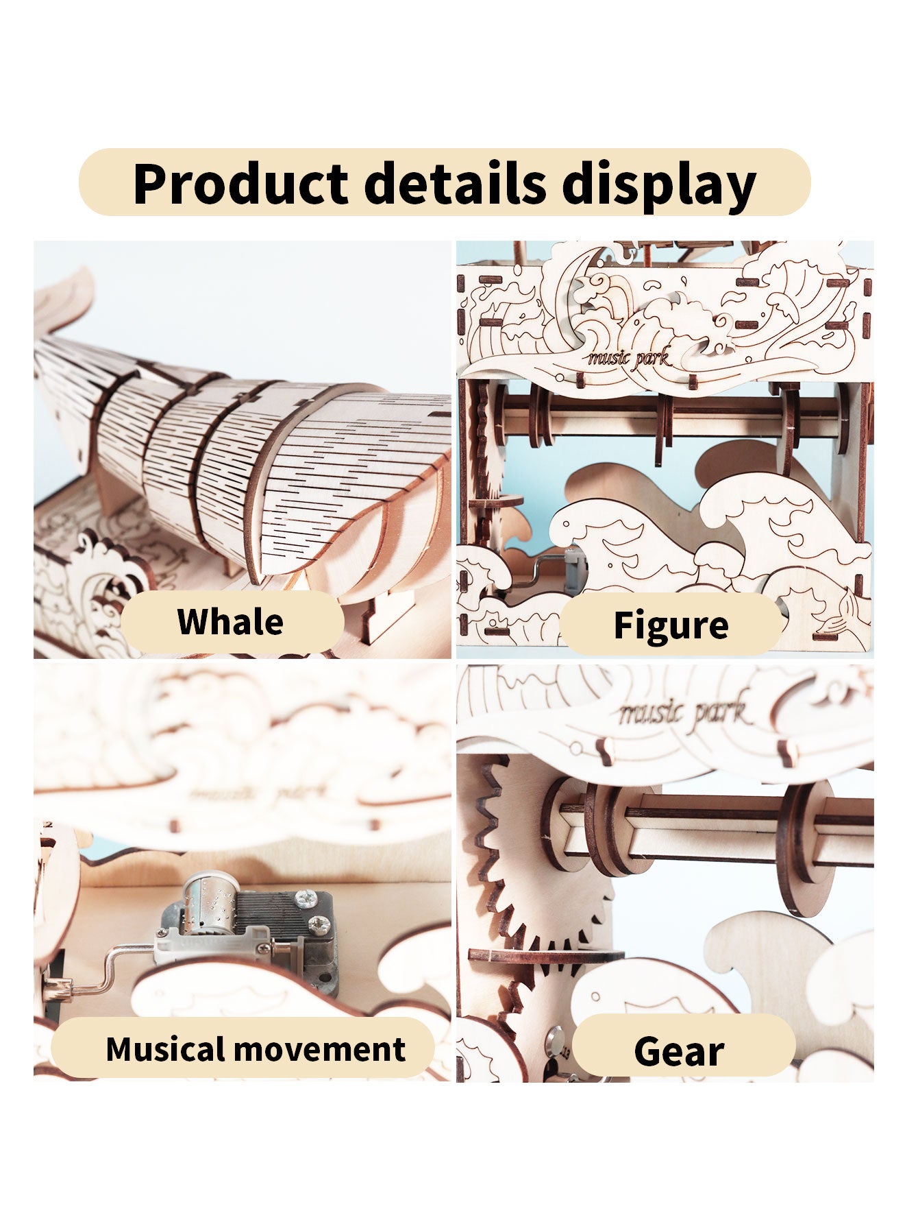 Factory wholesale 3d wooden puzzle Hand Whale music box Handmade Assembly Model kit Holidays birthdays