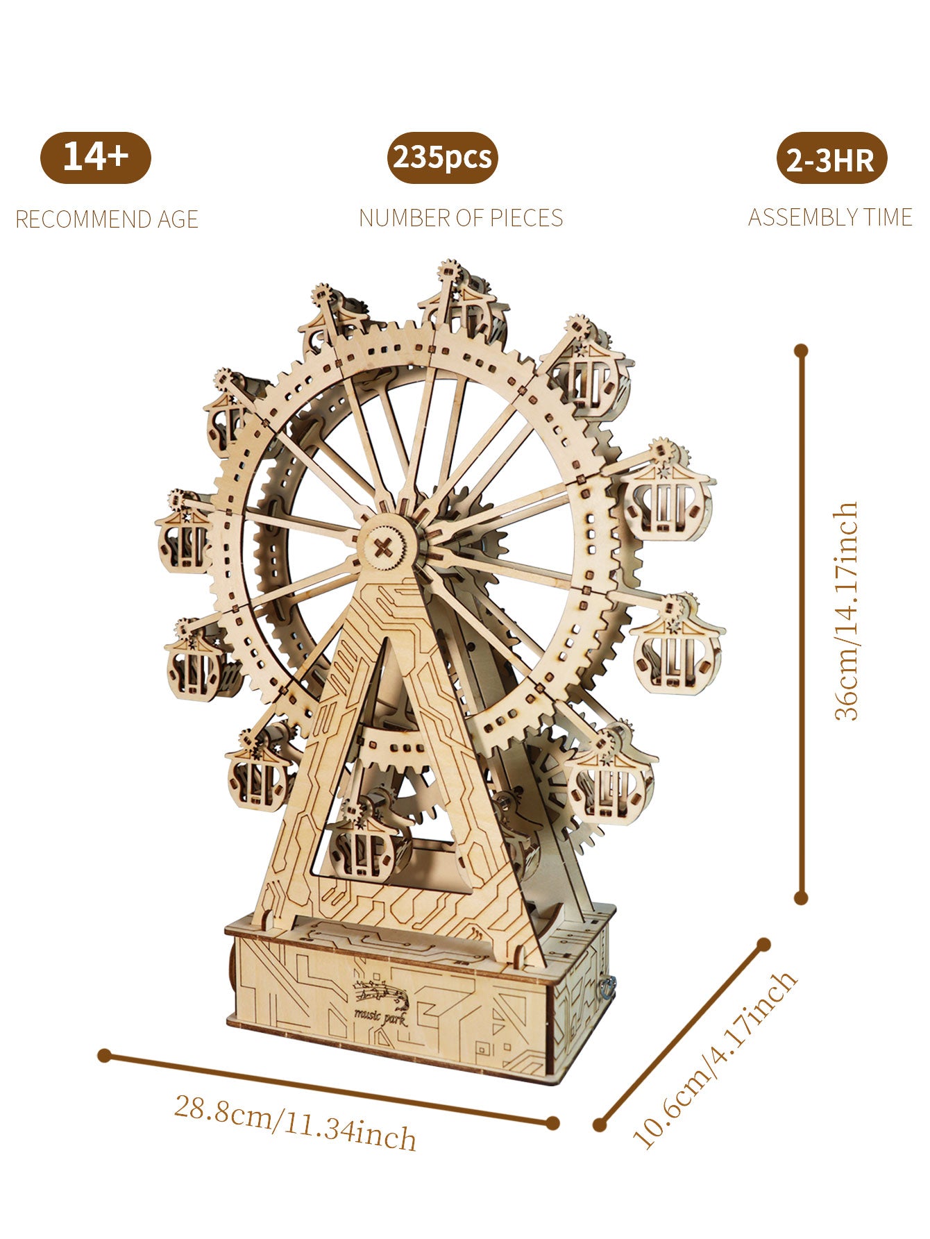 Factory wholesale 3d Wooden Puzzle Gear Ferris Wheel Music Box You Are My Sunshine Handmade Assembly