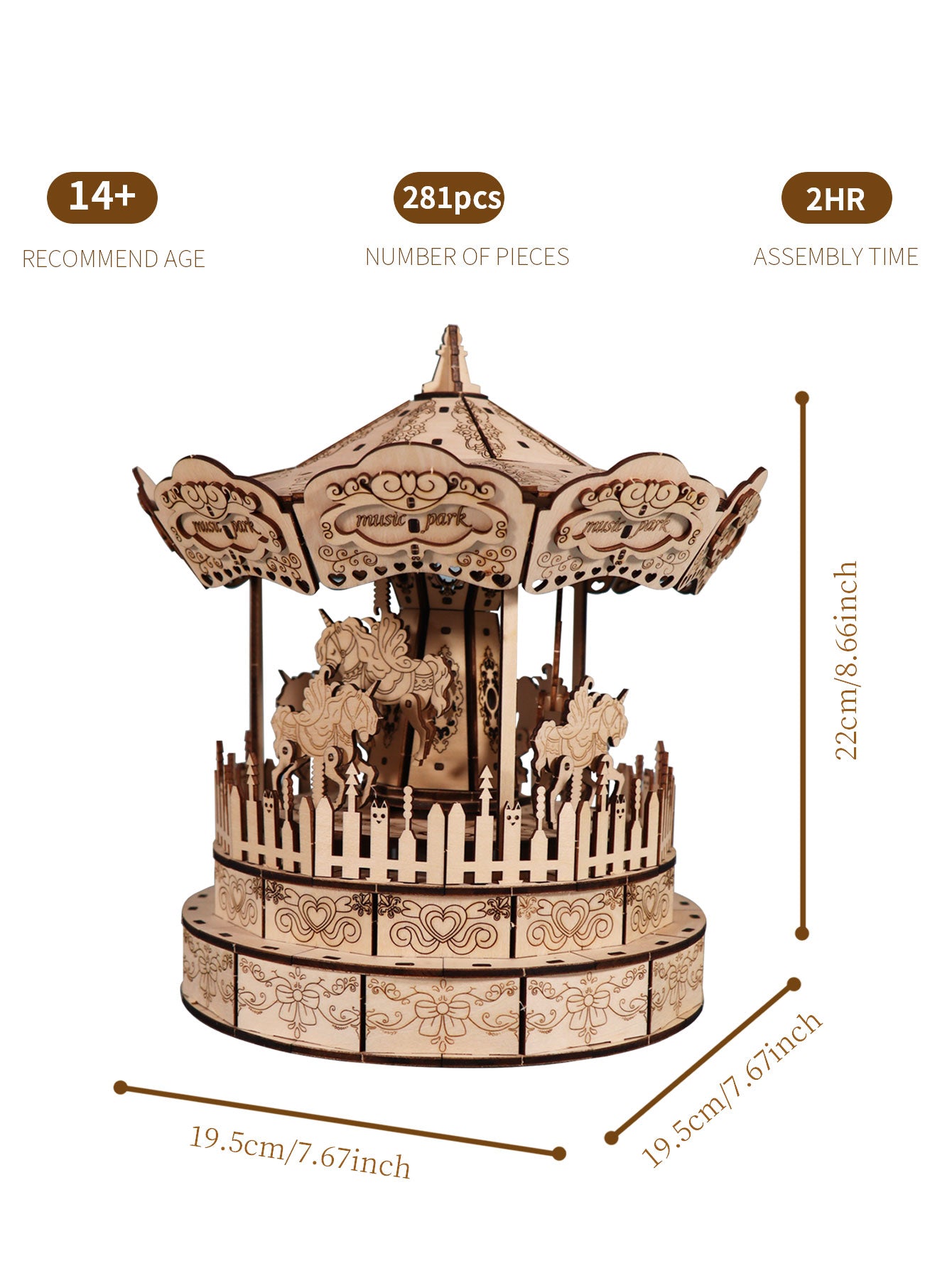 Factory wholesale 3d Wooden Puzzle Carousel Music Box Handmade Assembly Model Kit Holidays Birthdays