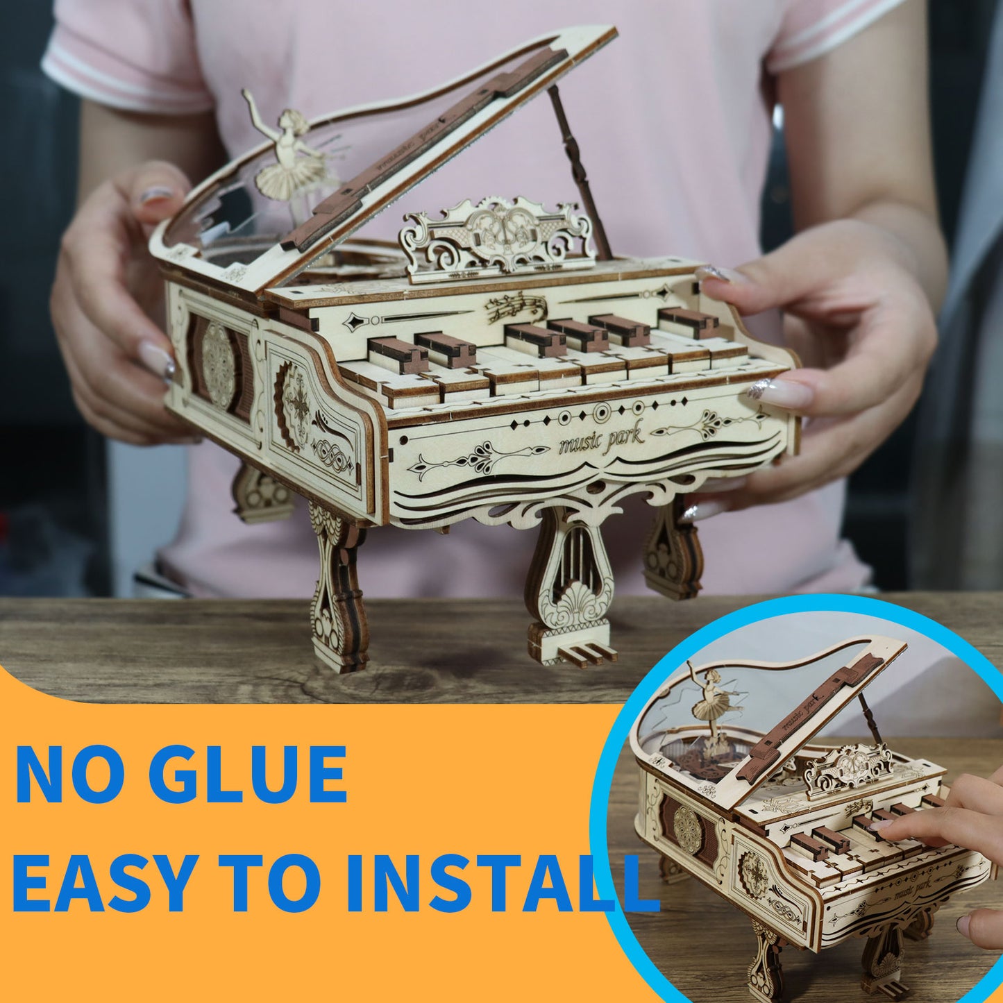3D Wooden Puzzles Model Kits for adults to build piano Music Box Can be Paly With Lights Gifts for Christmas
