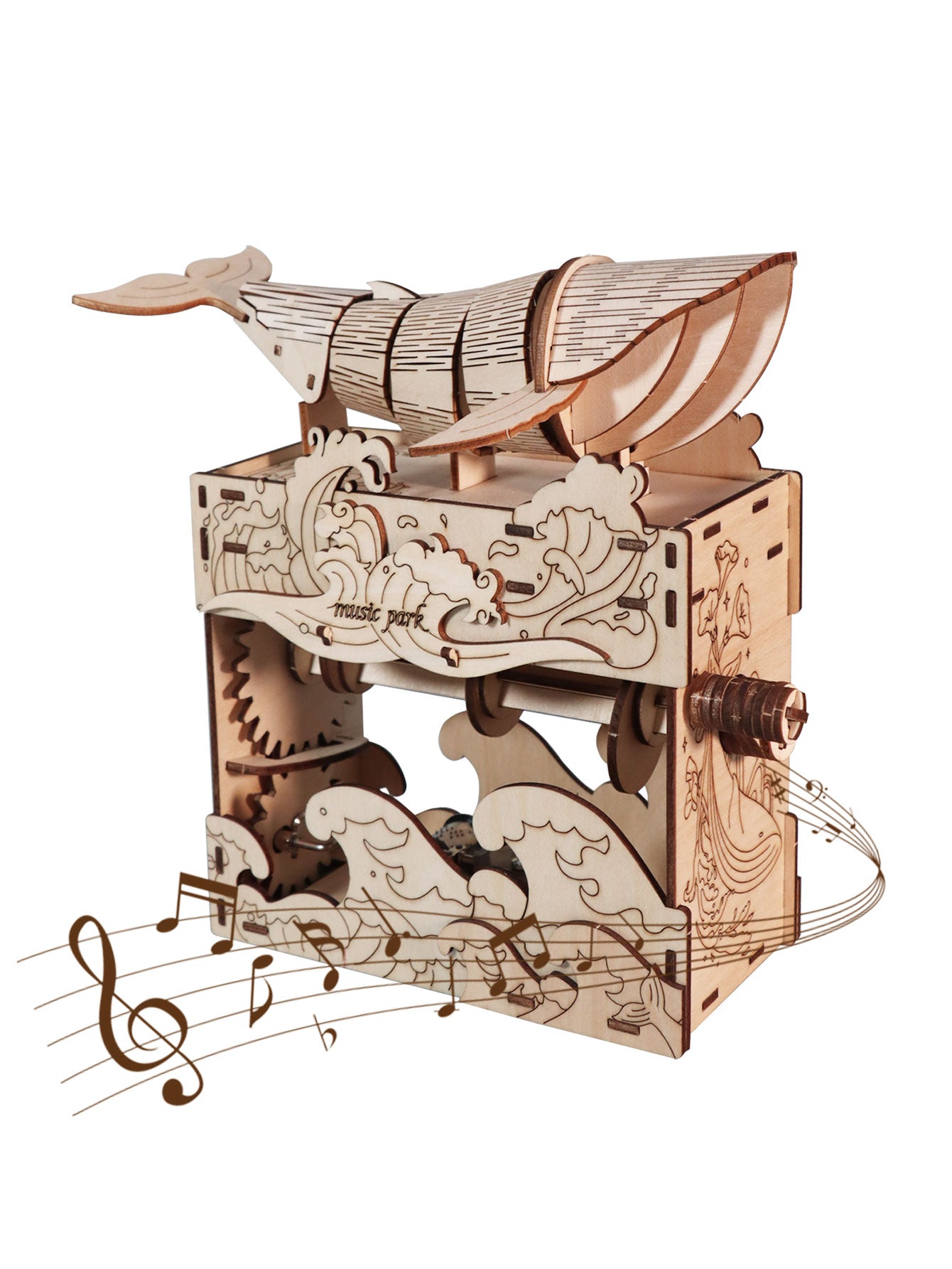 Factory wholesale 3d wooden puzzle Hand Whale music box Handmade Assembly Model kit Holidays birthdays
