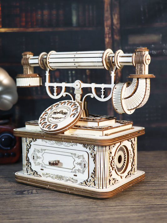Factory wholesale Creative Retro Telephone 3D Wooden Puzzle for Adults Tabletop Model Kits Decoration and Gift for Christmas Birthday
