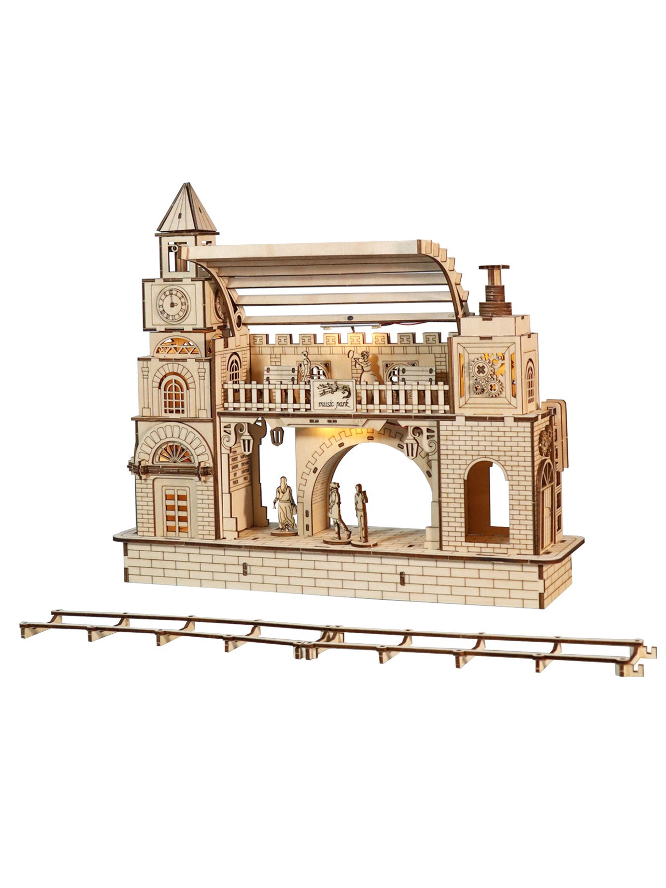 Factory wholesale Music Park 3D Wooden Puzzle Railway station Model Kits To Build Wooden Construction Handmade DIY Craft Unique Gift For Christmas