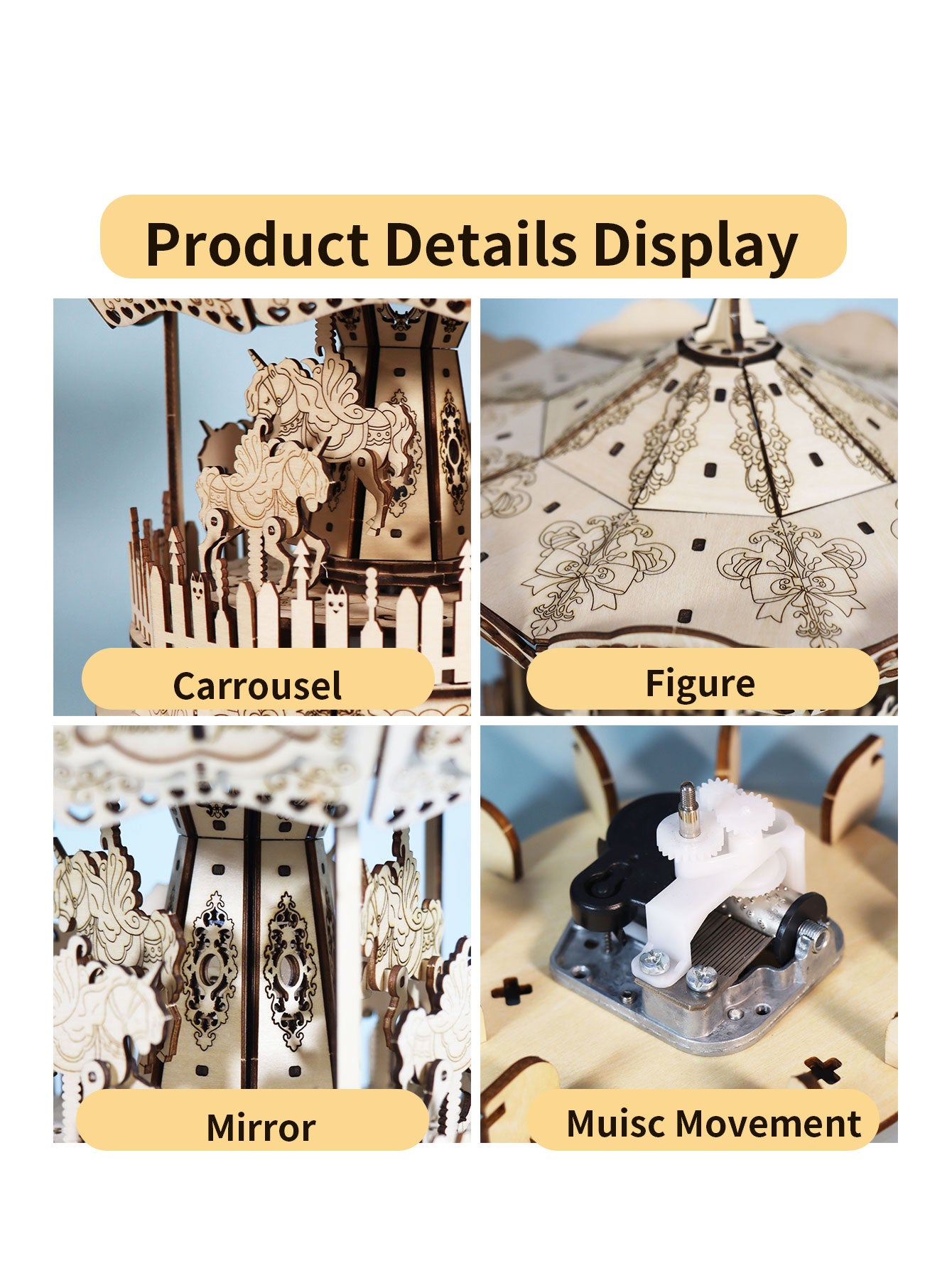 Factory wholesale 3d Wooden Puzzle Carousel Music Box Handmade Assembly Model Kit Holidays Birthdays